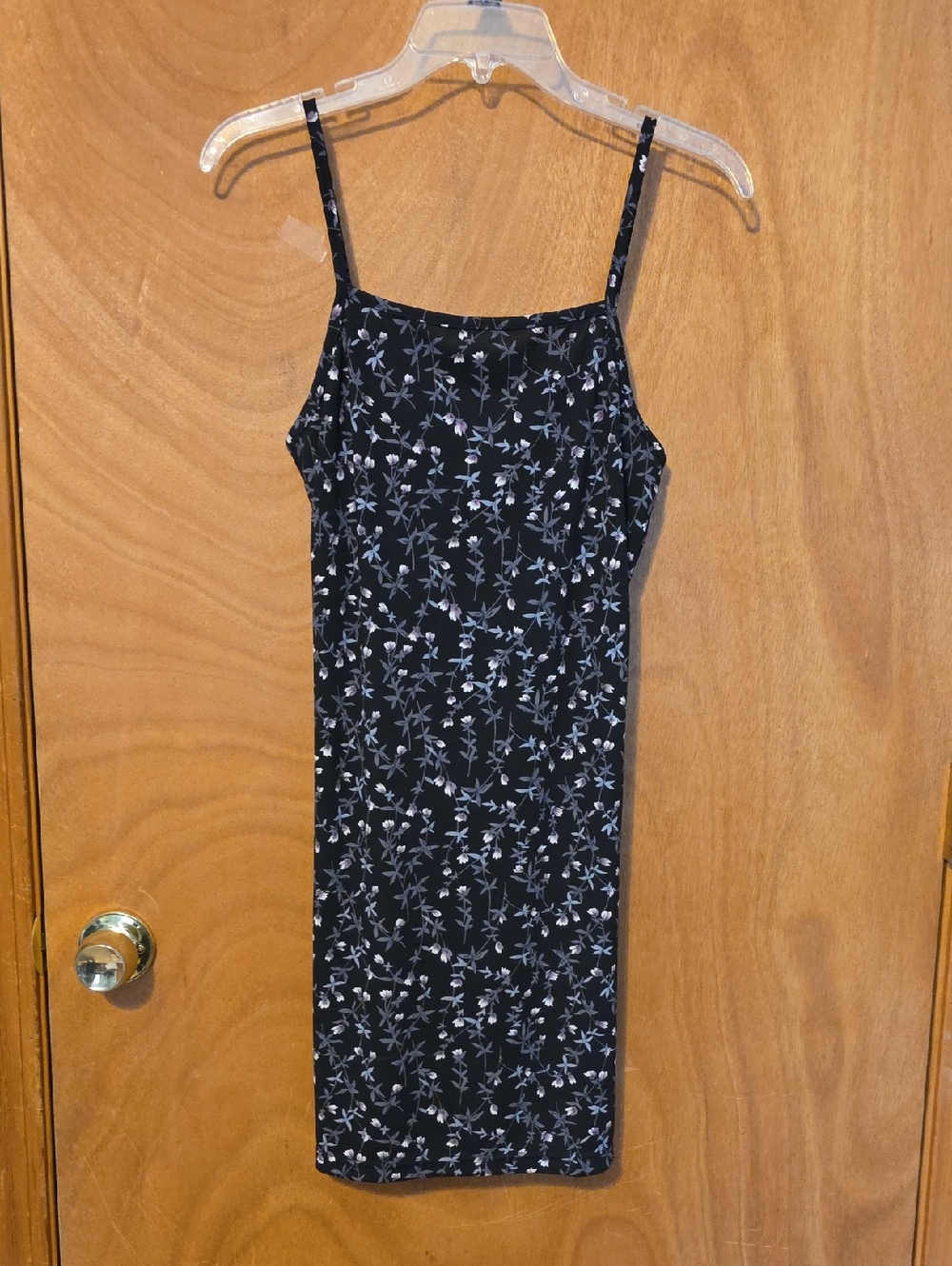 Black Floral Spaghetti-Strap Midi Dress